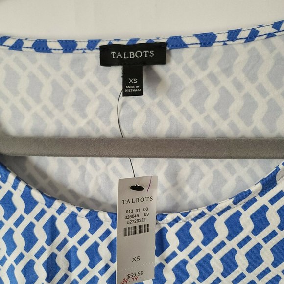 Talbots SS Stretch Scoop Neck Top Size XS Abstract Print Blue White NWT - Picture 3 of 5
